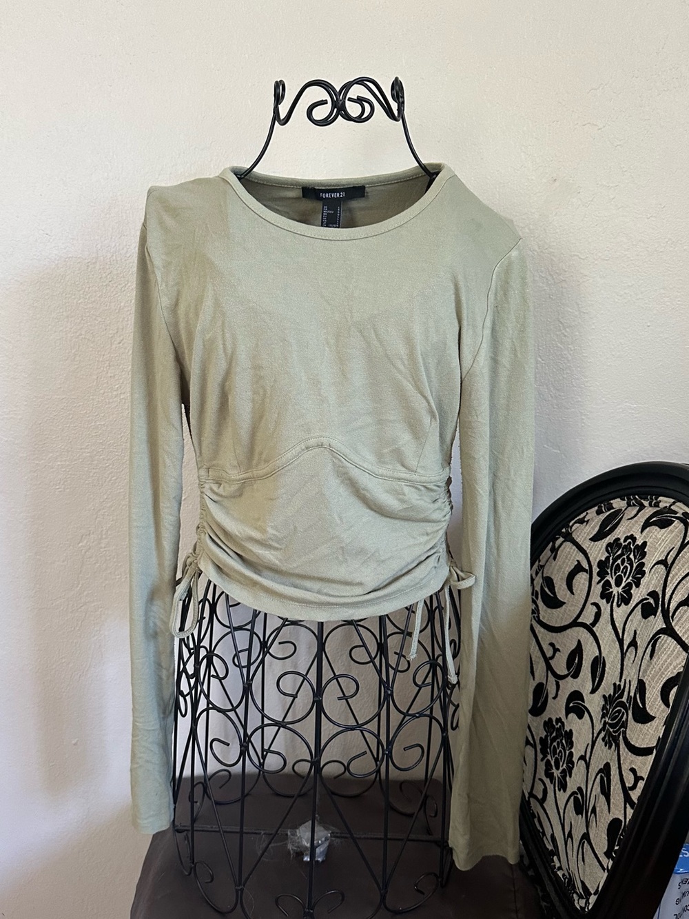Forever 21 Light Sage Ruched Long Sleeve Top